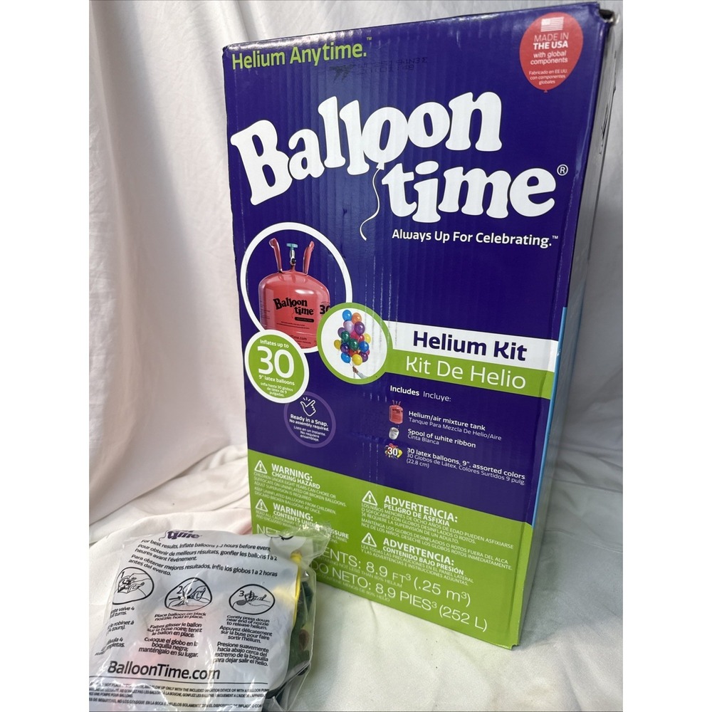 Helium Tank 8.9 cu. ft. Balloon Time Kit NIB Factory SEALED extra pack balloons